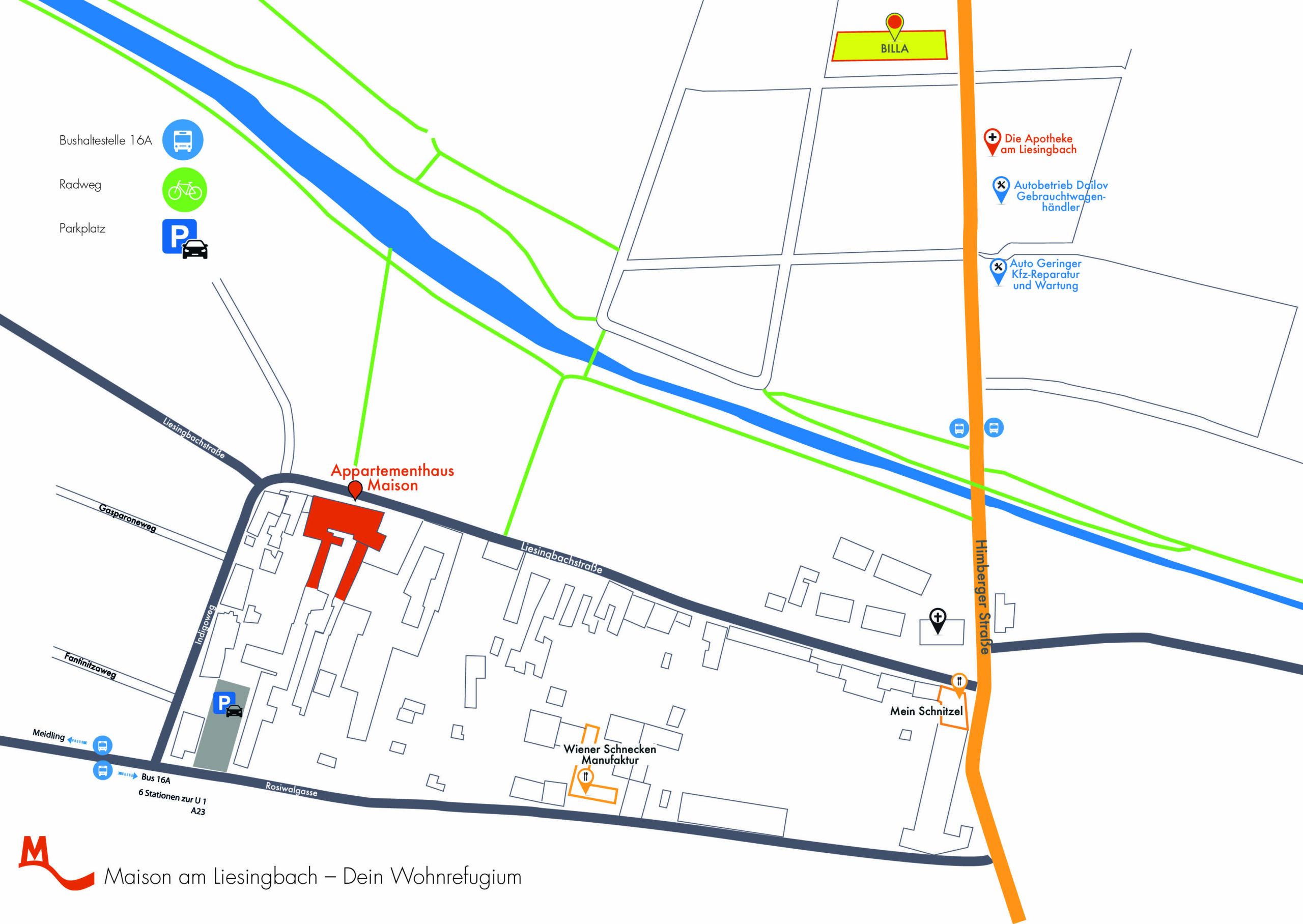 Maison am Liesingbach Kontakt und Service Wegweiser Karte